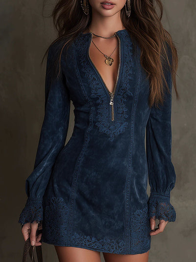 Riley | Midnight Lace-Zip Dress
